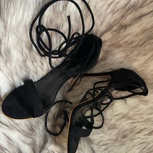 Womens black ankle strap up heels